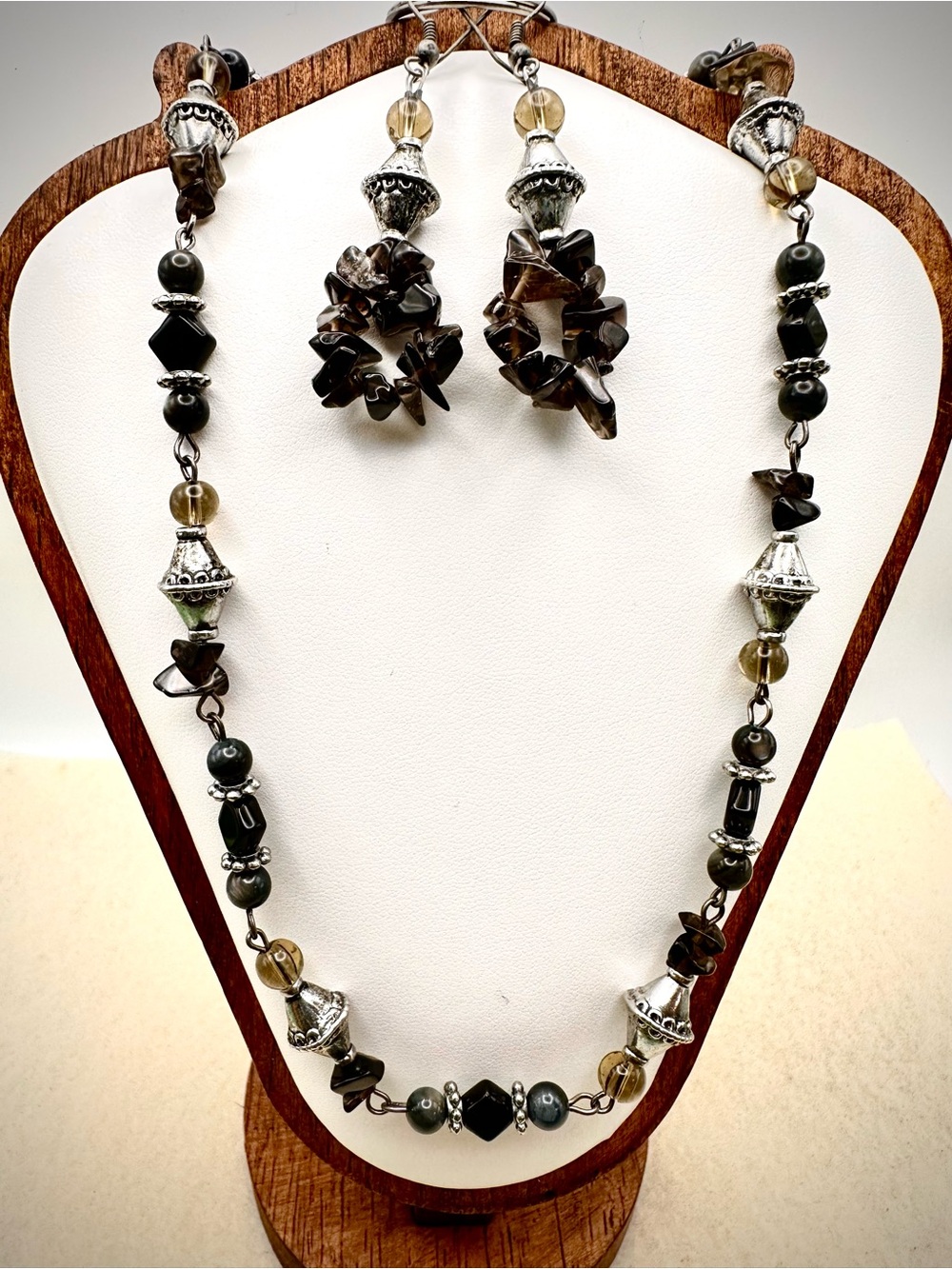 Handcrafted Smoky Quartz Necklace & Earrings Set